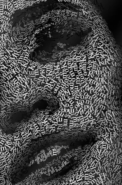 CHriZ fine art - Faces 023 (FACES of the Soul Collection, 2025) - Mixed media - hand-applied letters on aluminium panels, 100 × 150 × 5 cm
