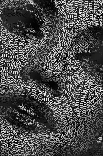 CHriZ fine art - Faces 025 (FACES of the Soul Collection, 2025) - Mixed media - hand-applied letters on aluminium panels, 100 × 150 × 5 cm