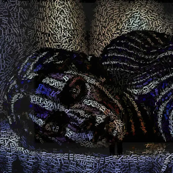 CHriZ fine art - Masks 004 (Masks Collection, 2026) - Mixed media - hand-applied letters on aluminium panels, 150 × 150 × 5 cm