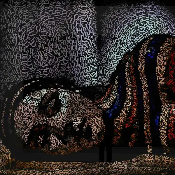 CHriZ fine art - Masks 005 (Masks Collection, 2026) - Mixed media - hand-applied letters on aluminium panels, 150 × 150 × 5 cm