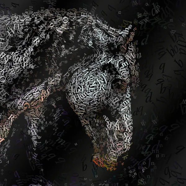 CHriZ fine art - Portraits - Horse 001 (Portraits Collection, 2025) - Mixed media - hand-applied letters on aluminium panels, 150 × 150 × 5 cm