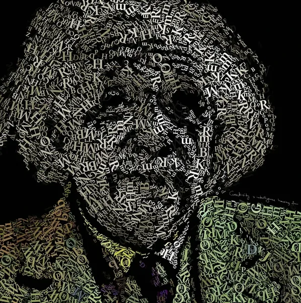 CHriZ fine art - Einstein (The Words Within Collection, 2026) - Mixed media - hand-applied letters on aluminium panels, 150 × 150 × 5 cm
