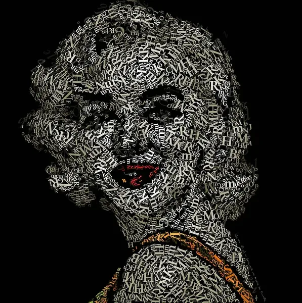 CHriZ fine art - Marilyn (The Words Within Collection, 2026) - Mixed media - hand-applied letters on aluminium panels, 150 × 150 × 5 cm