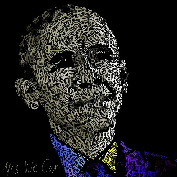 CHriZ fine art - Obama – Yes we can (The Words Within Collection, 2026) - Mixed media - hand-applied letters on aluminium panels, 150 × 150 × 5 cm