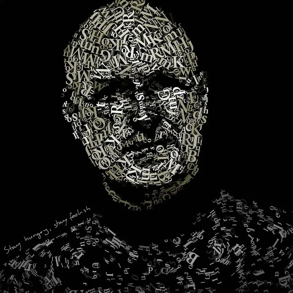 CHriZ fine art - Steve Jobs (The Words Within Collection, 2026) - Mixed media - hand-applied letters on aluminium panels, 150 × 150 × 5 cm