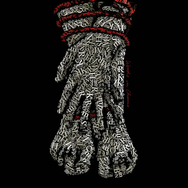CHriZ fine art - Words in chains (WORDS Silences Collection, 2025) - Mixed media - hand-applied letters on aluminium panels, 150 × 150 × 5 cm